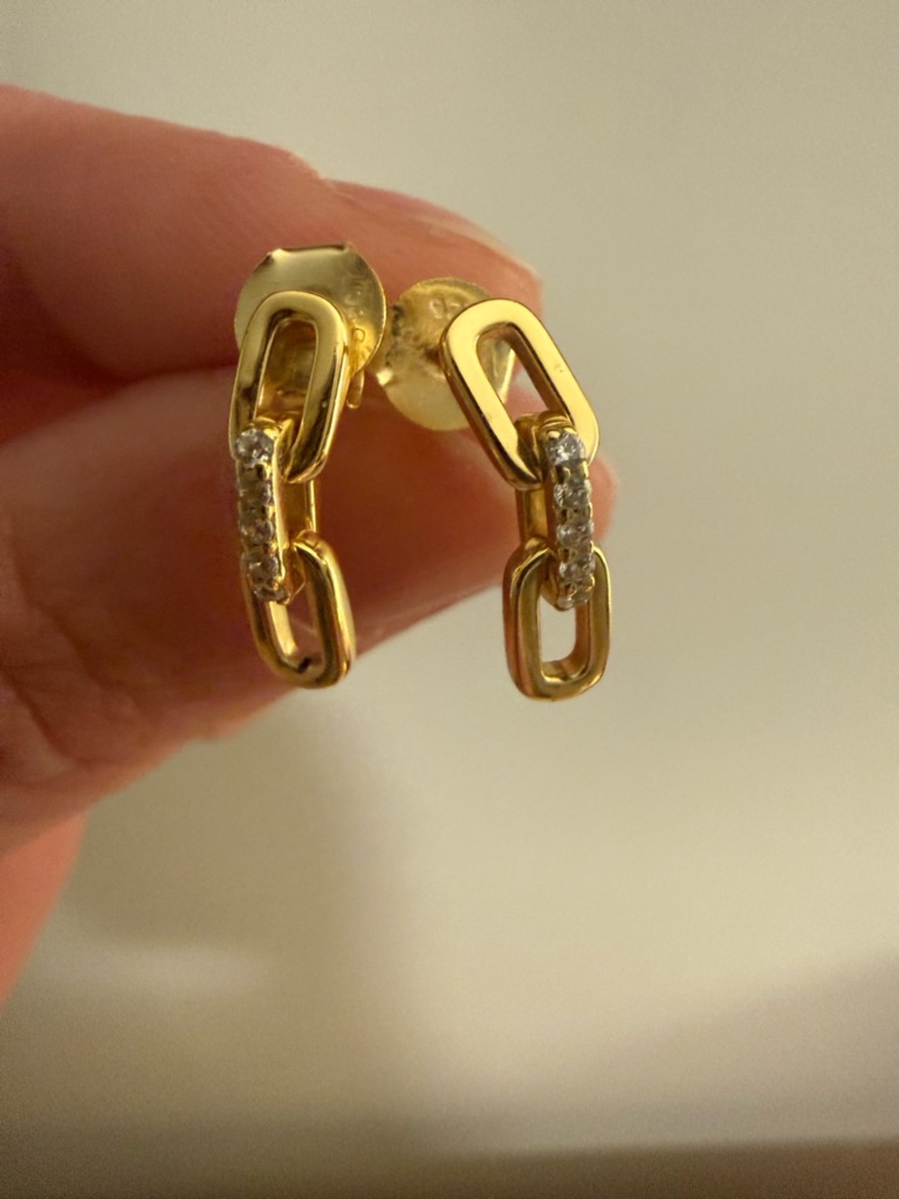 Anthropologie Gold Link Drop Earrings with Rhinestone Accent